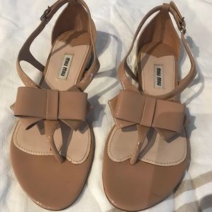 Miu Miu beige patent bow sandal- like new! Sz 38